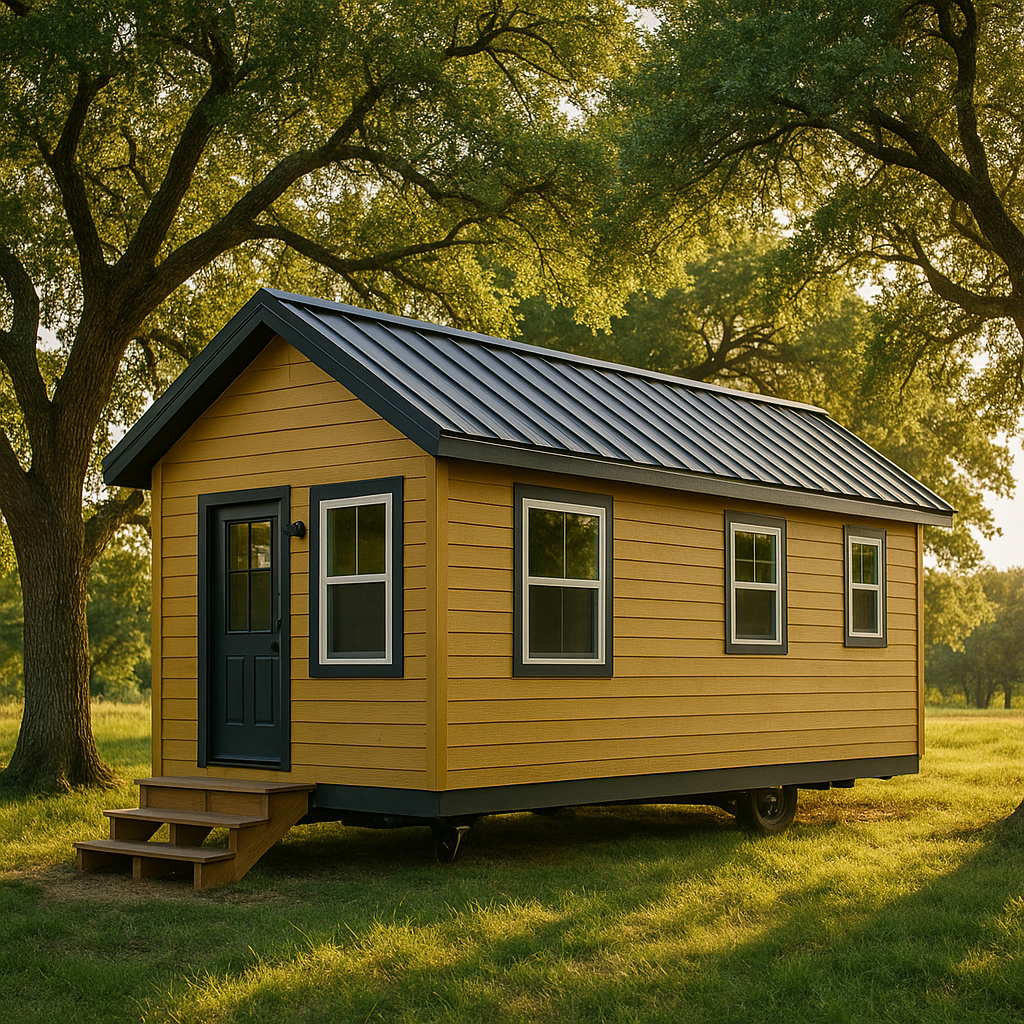 Tiny home under oak trees